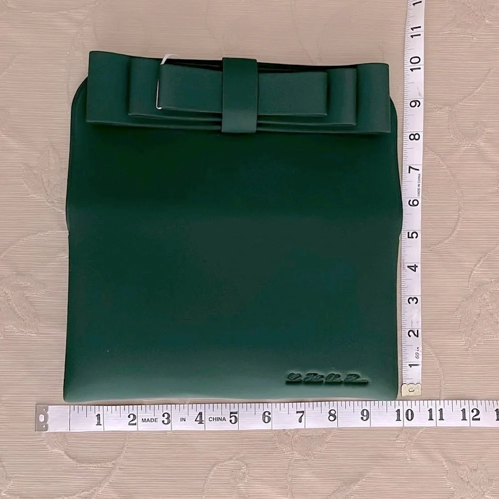 NWT - Forest Green - La Fille des Fleurs - Neoprene Bow Clutch Pouch